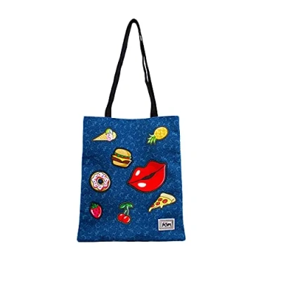 Image of Oh My Pop! Patches Shopping Bag, Dark Blue, 33 x 40 cm