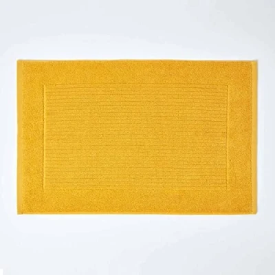 Image of HOMESCAPES Imperial Plain Ochre Bath Mat 50 x 80 cm Super Soft Yellow Bathroom 100% Turkish Cotton Shower