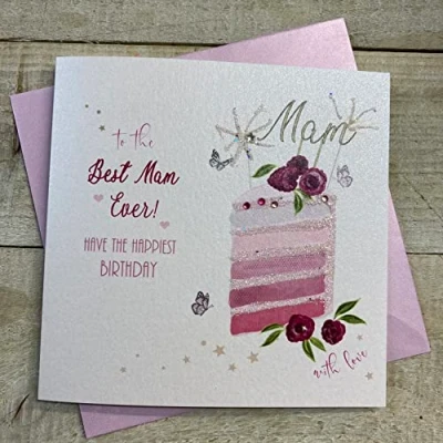 Image of White Cotton Cards MAM BIRTHDAY PINK LAYER CAKE CARD, HAND FINISHED (D123 MAM)