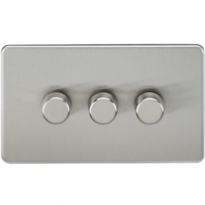 Image of KnightsBridge Screwless 3G 2 way 10 200W (5 150W LED) trailing edge dimmer Brushed Chrome