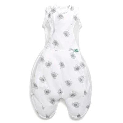 Image of PurFlo Swaddle to Sleep Bag Lightweight 0.5 tog Summer Infant 0 4 Months Breathable Newborn Baby Sleeping Grows With Your Arms In or Out Hip Healthy ELEPHANT