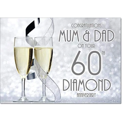 Image of doodlecards Mum &amp; Dad Diamond Wedding Anniversary Card Medium Size with Plain Envelope