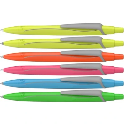 Image of Schneider 131986 Reco Neon Edition Ballpoint Pen Recycled Plastic Awarded with The Blue Angel Ink Colour: Assorted Pack of 6