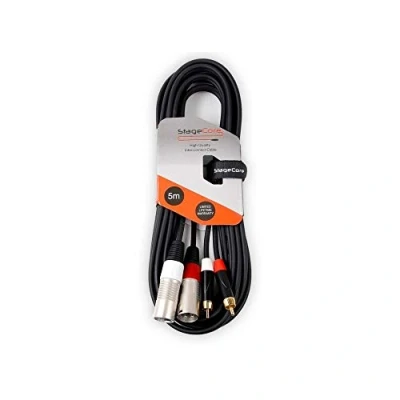 Image of StageCore 5m 2x Male XLR RCA Phono Professional Audio Signal Cable Lead