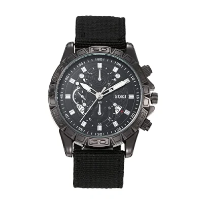 Image of JewelryWe Mens Military Watch Black Green Nylon Strap Analog Quartz Calendar Luminous Wristwatch, for Fathers Day