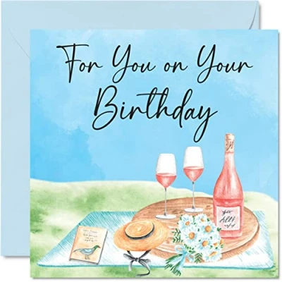 Image of Fun Birthday Cards for Men Women Watercolour Picnic Special Card Mum Dad Brother Sister Son Daughter Nan Grandad, 145mm x Lovely Bday Celebration Greeting