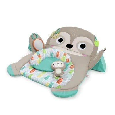 Image of Bright Starts, Tummy Time Prop &amp; Play Oversized Baby Activity Gym, Sloth, Large Playmat with 4 Removable Toys and Support Cushion, Machine Washable, Easy to Store, Age Newborn up, Grey