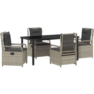 Image of vidaXL 5 Piece Garden Dining Set Light Grey Poly Rattan