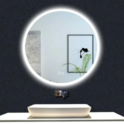 Image of Acezanble 700mm Bluetooth Round Bathroom Mirror with LED Light, Illuminated Wall Mounted Vanity Demister, Anti fog Large Circle Makeup Mirror, 3 Color Dimmable IP44