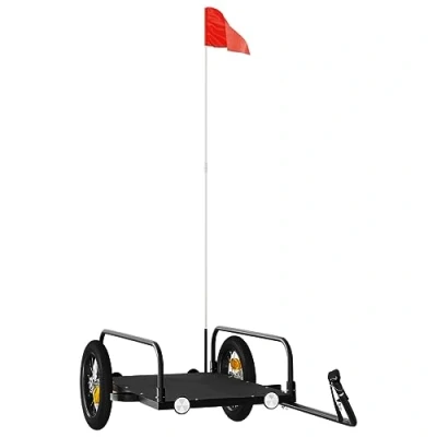 Image of vidaXL Bike Cargo Trailer, Bicycle Trailer for Luggage Plant Tool Grocery, Wagon with Safety Flag, Maximum Load 30 kg Cart, Black Iron