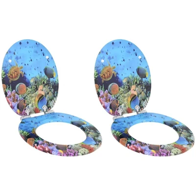 Image of vidaXL Toilet Seat 2 pcs Deep Sea Blue 44 x 38 cm MDF board