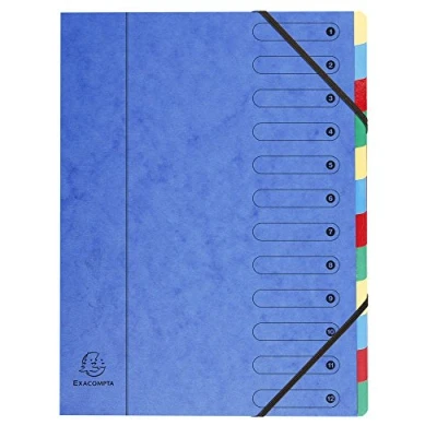 Image of Exacompta Ref 5212E Harmonika Multipart File 24.5 x 32cm in Size, Suitable for A4 Documents, 12 Multi Coloured Tabbed Sections, Premium Pressboard Cover Assorted Colours