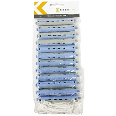 Image of Kobe Professional Hairdressing Perm Rods with Rubbers Non Slip, Curling Tools for Wet/Dry Hair, Durable &amp; Reusable Ideal Salons Home Use Grey/Blue 13 mm