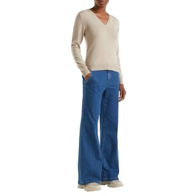 Image of United Colors of Benetton Women&#039;s V Neck Sweater M/L 1002d4488, Beige 562, L