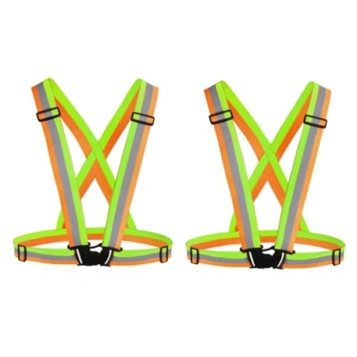 Image of WWBDZSW Reflective Safety Running Vest,Adjustable Strap Elastic Belt,Security High Visibility Vest,for Men &amp; Women Night Running,Hiking,Cycling,Lightweight,Foldable Green+Orange2pcs
