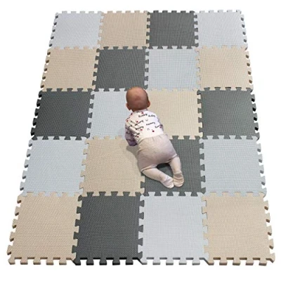 Image of YIMINYUER Waterproof Interlocking Soft Eva Foam Mats Pads Room Garage Floor Tiles Mat Set Kids Baby Play Puzzle Yoga Fitness Gym Exercise White Beige Gray R01R10R12G301020
