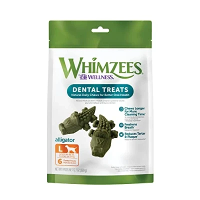 Image of WHIMZEES Natural Grain Free Dental Dog Treats, Large Alligator, Bag of 6