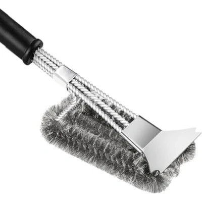 Image of SHATCHI 18&#039;&#039; BBQ Cleaning, Scraper Stainless Steel Bristles Barbecue Wire Brush Grate Cleaner, Grill Accessories, Tools for Weber Gas/Charcoal/Electrical/Infrared, Black