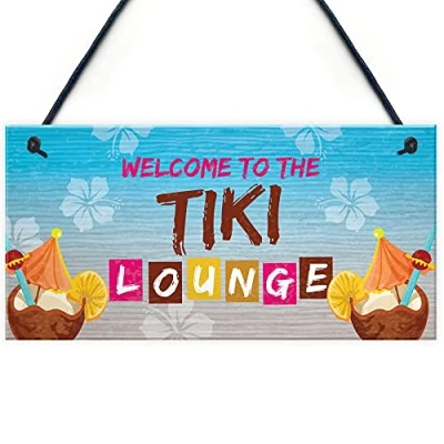 Image of RED OCEAN The Tiki Lounge Novelty Home Bar Sign Hanging Garden Decor Tropical Signs