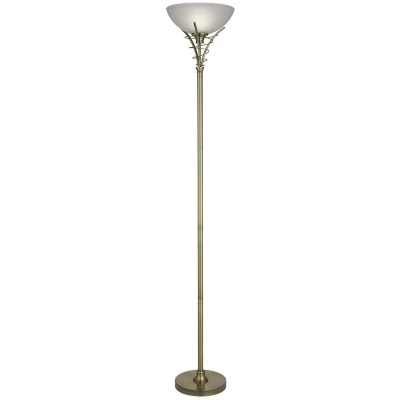 Image of Linea 1 Light Floor Lamp Uplighter Antique Brass and Opal Glass, E27