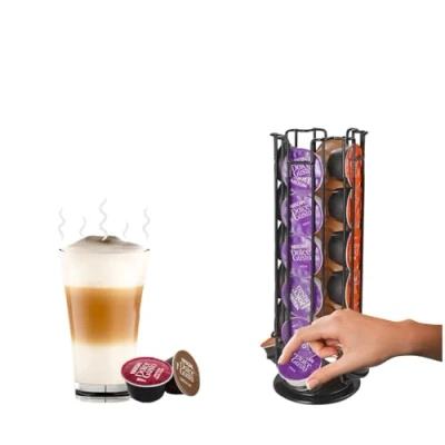 Image of Rotating Coffee Capsule Stand for Dolce Gusto Wire Rack Holds 24 or 32 Pods, 360 Pod Tower, Space Saving Kitchen Storage Organizer (24)