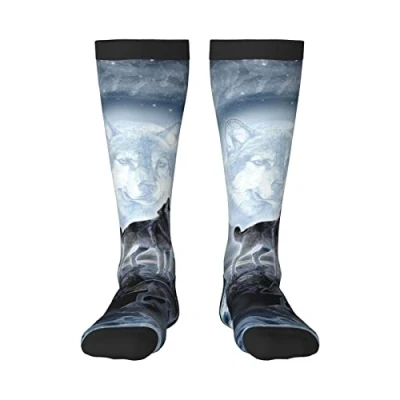 Image of Buytruew Unisex Novelty Crew Socks, Moon Wolf Casual Funny Crazy Dress Socks for Men Women