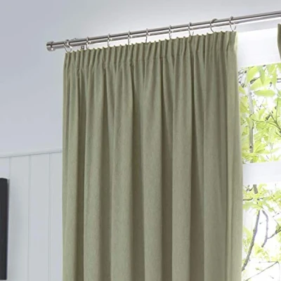 Image of Fusion Green Pencil Pleat Curtains, Blackout Curtains 90 x 90&quot; (228x 228 cm) for Living Room and Bedroom, Thermal Vintage Dijon
