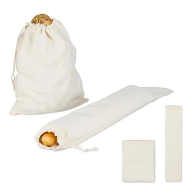 Image of Relaxdays Bread Bag, 4 Piece Set, 2 Sizes, Linen, Roll &amp; Baguette Storage, Bakery Pouch, Alternative to Plastic, Beige