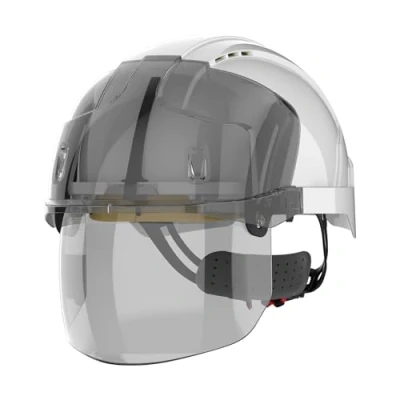 Image of JSP EVO VISTAshield EN 397 Safety Helmet with A rated Impact Protection Integrated Faceshield Vented White/Smoke (AMD170 005 F00)