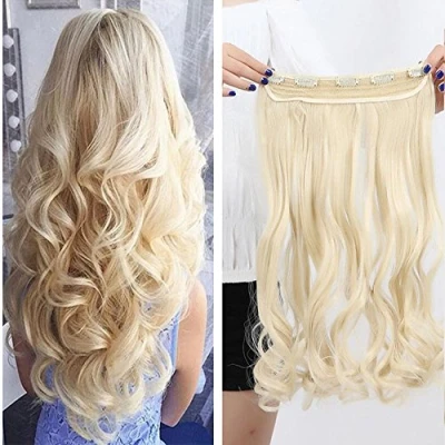 Image of 24&quot; Clip In Hair Extensions One Piece Curly 3/4 Full Head Hairpieces Wavy 5 Clips Bleach Blonde(60cm 120g)