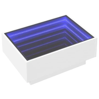 Image of vidaXL Coffee Table with LED Lights White Engineered Wood Glass Mirror Top for Living Room/Bedroom 70x50x30 cm