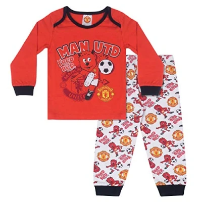 Image of Manchester United FC Official Football Gift Boys Kids Baby Pyjamas 6 9 Months Red/White