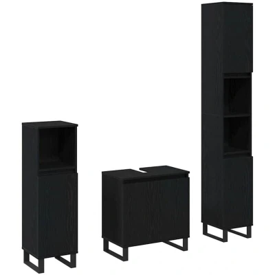 Image of Vidaxl 3 Piece Bathroom Furniture Set Black Oak Engineered Wood