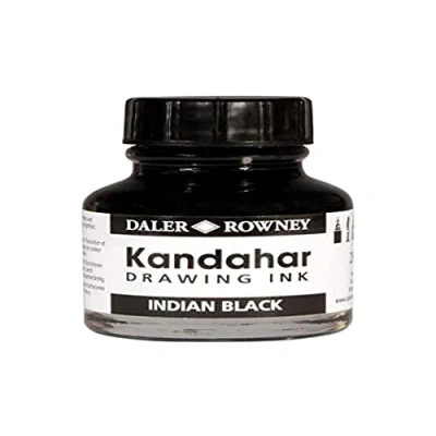 Image of Daler Rowney Black Kandahar Drawing Ink, 28ml, Illustration and Mixed Media Work, Ideal for Professional Artists &amp; Students