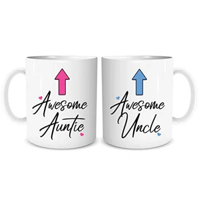 Image of Set of 2 Mugs Couples Mug Awesome Auntie Uncle Gift Brother Sister Present from Niece Nephew WSDMUG1950, White