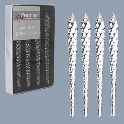 Image of Widdle Gifts Glass Christmas Tree Decoration (4 Clear Twisted Icicles 1517)