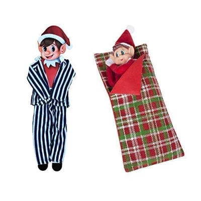 Image of Elves Behavin Badly Elf With Blue Pyjamas &amp; Sleeping Bag Christmas Figure Accessories