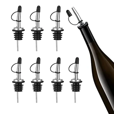 Image of 7 Pack Liquor Pourer with Rubber Dust Caps, Bottle Pourers for Spirits, Stainless Steel Freeflow Spirits Speed Wine Tapered Spout Caps