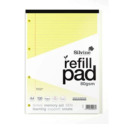 Image of Silvine A4 Yellow Paper Dyslexia Refill Pad Lined with Margin (100 Pages)