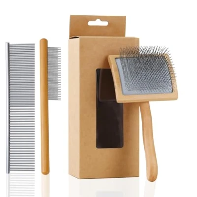 Image of Werduoland Dog Slicker Brush for Long Haired Dogs Doodle Large Goldendoodles with Ergonomic Solid Wooden Handle Pin Grooming Dogs, Wood