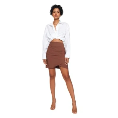 Image of Trendyol FeMan Asymmetric Woven Skirt,Dark Brown,36