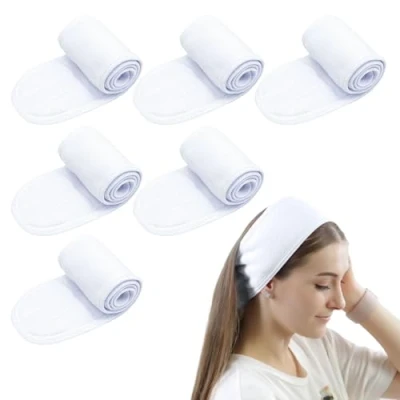 Image of TUONYIS 6 Pcs Spa Facial Headband,Facial Women Makeup Hairband,Skincare Hair Band Towel Headband With Adjustable Magic Sticker (White, One Size)