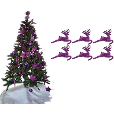 Image of UKDeals Direct® DARK PURPLE COLLECTION CHRISTMAS DROPLET BAUBLES TREE DECORATIONS GLITTER MATT ICICLES (Pack of 6 Reindeer)