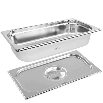 Image of eZone Gastronorm &amp; Lid 1/3 Third Stainless Steel Bain Marie Food Container Pan 65mm