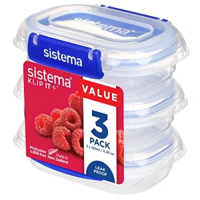 Image of Sistema KLIP IT PLUS Food Storage Containers , 180 ml 3 Piece Airtight Set Leak Proof Seal Easy Locking Clips BPA Free