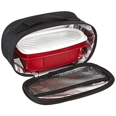 Image of Tatay Urban Food Casual Mini Insulated Lunch Bag, 1.5 L Capacity, with 1 Plastic Storage of 0.5L BPA Free, Black. Measures 21.5 x 9 12 cm