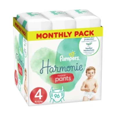 Image of Pampers Pants Diapers Size 4 (9 15kg), Harmony, 96 Diapers, Gentle Skin Protection and Plant Origin Ingredients