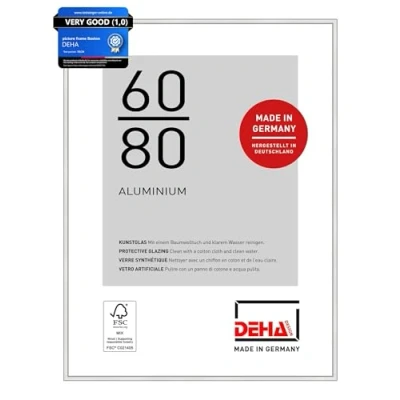 Image of DEHA Design Boston Photo Frame 60x80cm, Aluminium Picture Frame, Silver with Protective Acrylic Glazing and Push Turn Clips