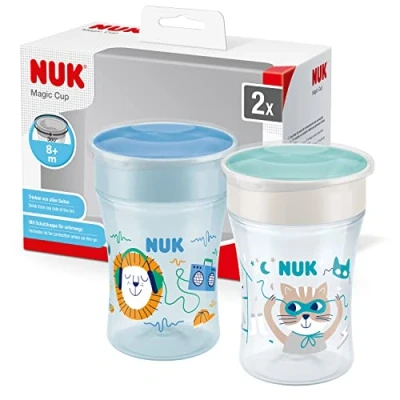 Image of NUK Magic Cup Training 8+ Months 230 ml Leak Proof 360 Drinking Rim BPA Free Blue Pack of 2