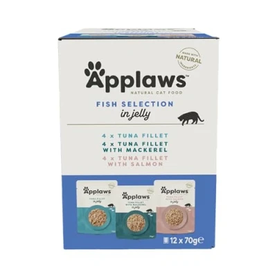 Image of Applaws Natural Wet Cat Food Pouch, Fish Selection in Jelly 70 g (12 x Pouches)